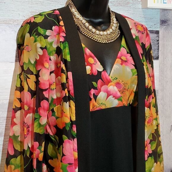 Vintage Bright Floral Sleeveless Maxi Dress, Matching Jacket, Sz S?  Unique RARE - Picture 2 of 8